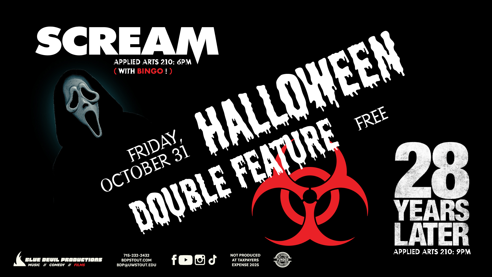 Digital Signage Poster displaying the Halloween Movie Double Feature.