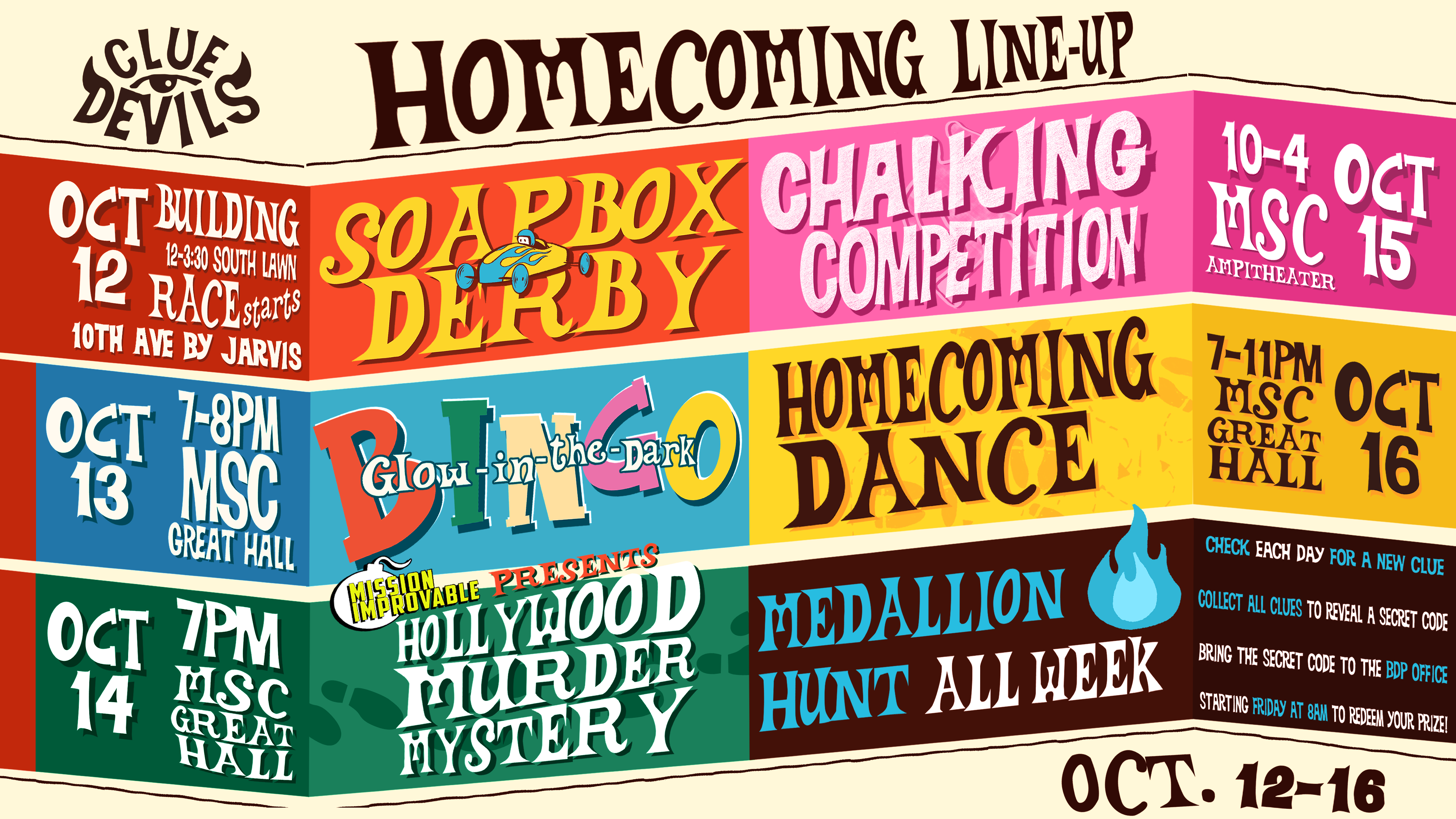 A digital signage posting with information on all the homecoming events fro 2026.